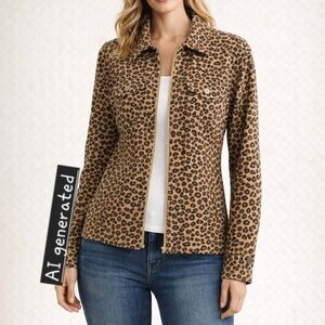 Anne Klein A Line Women’s Jacket Size 2 – Leopard Print, Zip Front, Cotton Blend